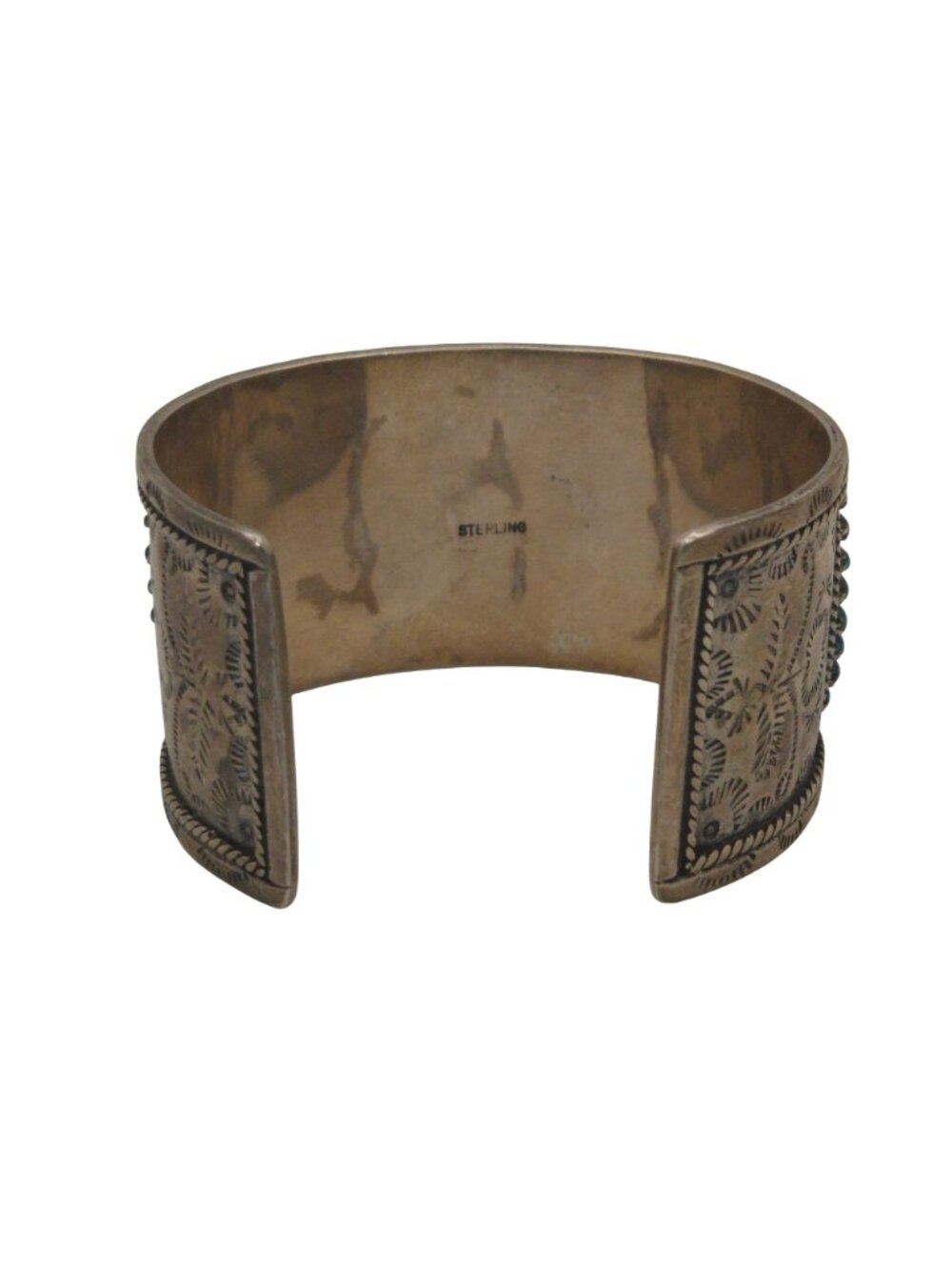 Vintage Zuni Petit Point Sterling Silver Cuff Bracelet Turquoise & Engraved 50g - Picture 5 of 11